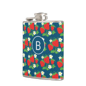 Strawberry and Flower Blue Pattern Monogrammed フラスク (左)