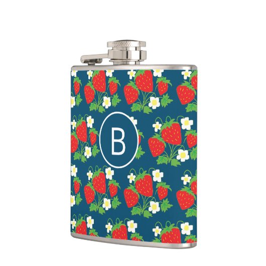 Strawberry and Flower Blue Pattern Monogrammed フラスク (左)