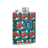 Strawberry and Flower Blue Pattern Monogrammed フラスク (右)