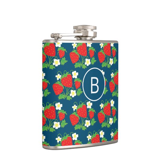 Strawberry and Flower Blue Pattern Monogrammed フラスク (右)