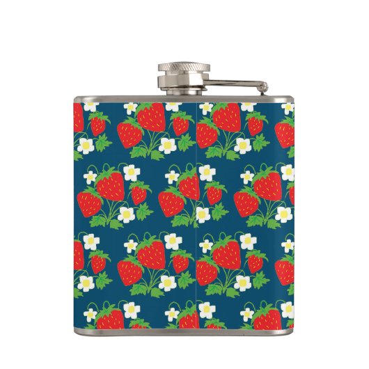 Strawberry and Flower Blue Pattern Monogrammed フラスク (裏面)