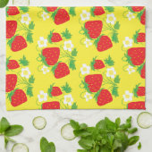 Strawberry and Flower Yellow Pattern キッチンタオル (折り畳み)