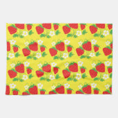 Strawberry and Flower Yellow Pattern キッチンタオル (横)