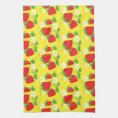 Strawberry and Flower Yellow Pattern キッチンタオル (縦)