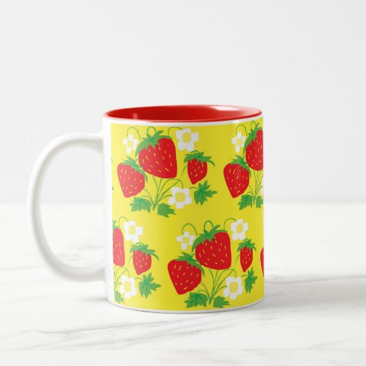 Strawberry and Flower Yellow Pattern ツートーンマグカップ (左)