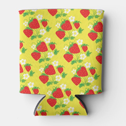 Strawberry and Flower Yellow Pattern 缶クーラー (正面)