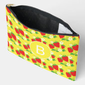 Strawberry and Flower Yellow Pattern Monogrammed アクセサリーポーチ (見開き)
