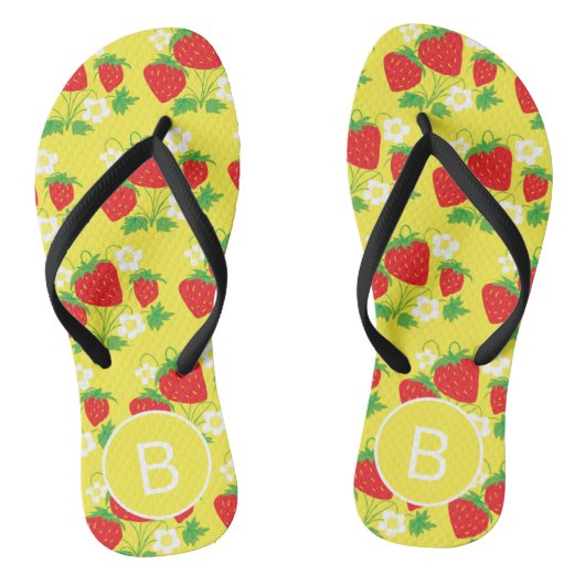 Strawberry and Flower Yellow Pattern Monogrammed ビーチサンダル (ソール)