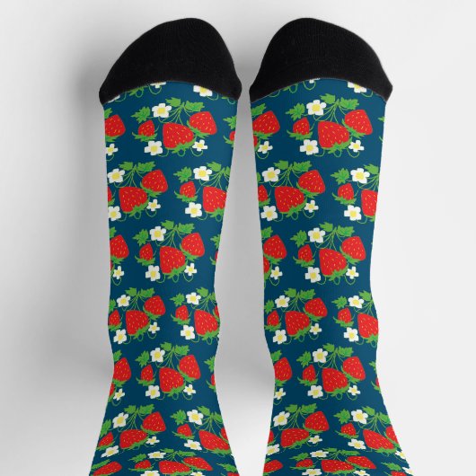 Strawberry and Flowers Pattern ソックス (上部)