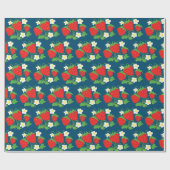 Strawberry and Flowers Pattern Blue ラッピングペーパー (フラット)