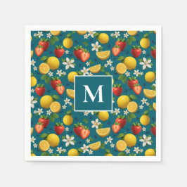 Strawberry and Lemon Blossom Design on Blue スタンダードカクテルナプキン