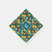 Strawberry and Lemon Blossom Design on Blue スタンダードカクテルナプキン (角)