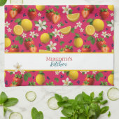 Strawberry and Lemon Botanical Pattern キッチンタオル (折り畳み)