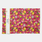 Strawberry and Lemon Botanical Pattern キッチンタオル (横)
