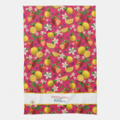 Strawberry and Lemon Botanical Pattern キッチンタオル (縦)