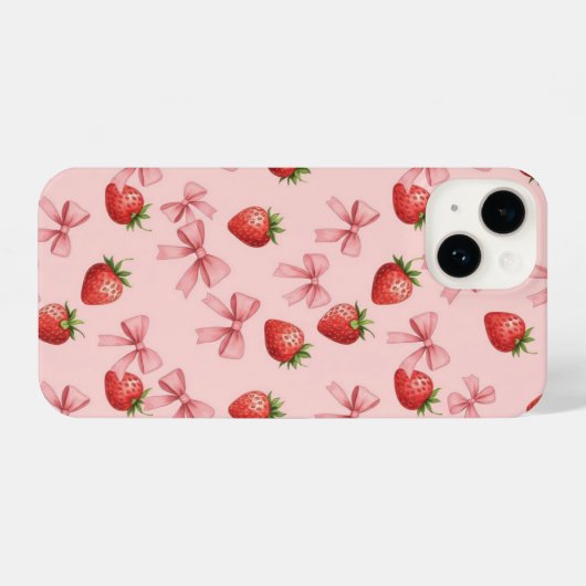 Strawberry and Pink Bows Pattern Phone Case iPhoneケース (裏面横)