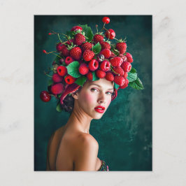 Strawberry and Raspberry Summer Fashion Portrait シーズンポストカード