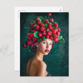 Strawberry and Raspberry Summer Fashion Portrait シーズンポストカード (正面/裏面)