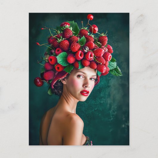 Strawberry and Raspberry Summer Fashion Portrait シーズンポストカード (正面)