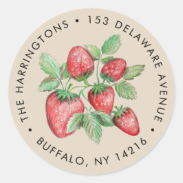 Strawberry Art Vintagle Style Taupe Return Address ラウンドシール