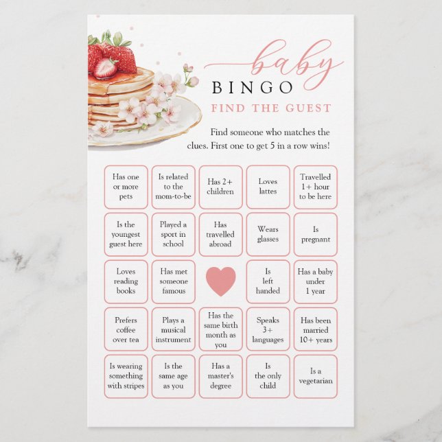 Strawberry Baby Brunch Find the guest Bingo Game (正面)