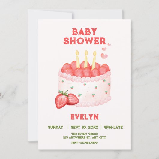 Strawberry baby shower 招待状 (正面)