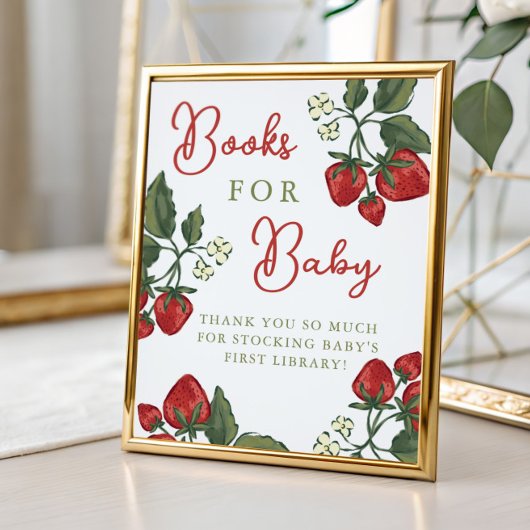 Strawberry Baby Shower Books For Baby Sign ポスター