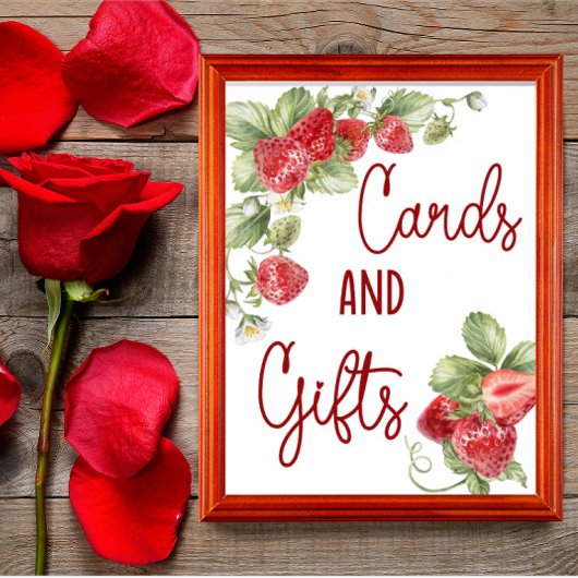 Strawberry | Baby Shower Cards & Gifts Sign ポスター