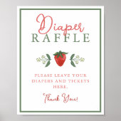 Strawberry Baby Shower Diaper Raffle Sign ポスター (正面)