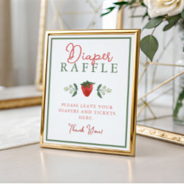 Strawberry Baby Shower Diaper Raffle Sign ポスター