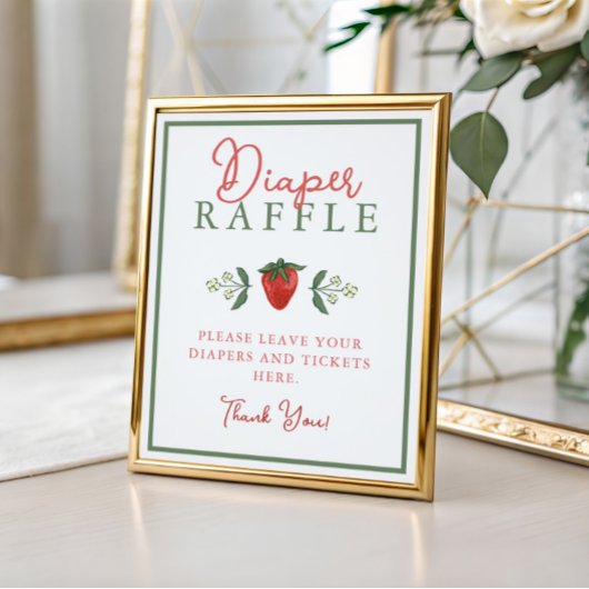 Strawberry Baby Shower Diaper Raffle Sign ポスター