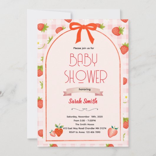 Strawberry baby shower invitation 招待状 (正面)