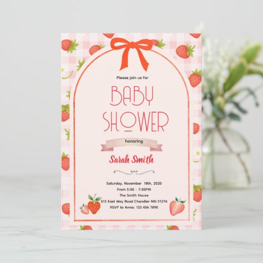Strawberry baby shower invitation  招待状 (スタンド正面)