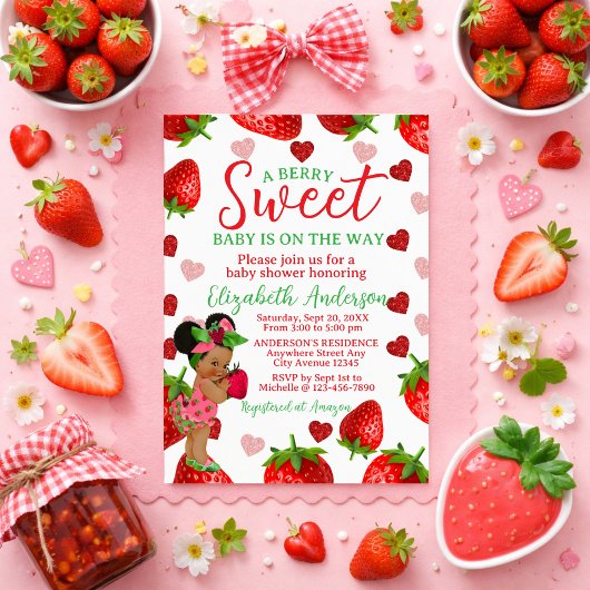 Strawberry Baby Shower Invitation, Berry Sweet Inv 招待状
