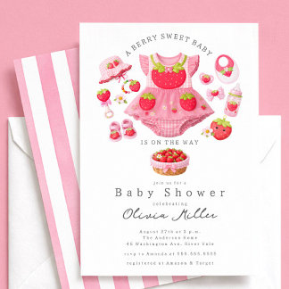 Strawberry Baby Shower Invitation Girl Pink 招待状