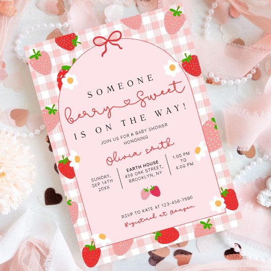 Strawberry Baby Shower Invitation Template, Editab 招待状