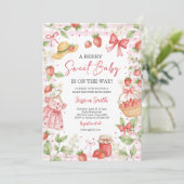 Strawberry Baby Shower Invite Berry Sweet Baby 招待状 (スタンド正面)