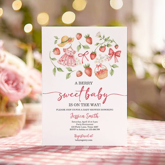 Strawberry Baby Shower Invite Berry Sweet Baby 招待状