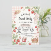 Strawberry baby shower Invite First Berry Sweet 招待状 (スタンド正面)