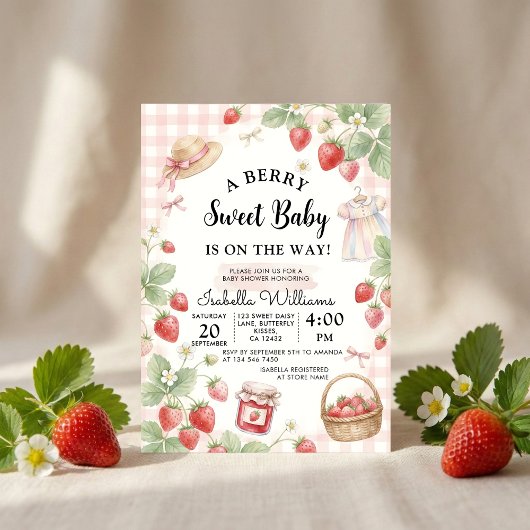 Strawberry baby shower Invite First Berry Sweet 招待状