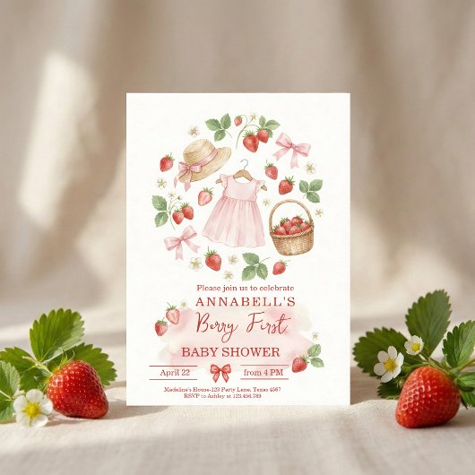 Strawberry baby shower Invite First Berry Sweet 招待状