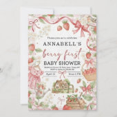 Strawberry baby shower Invite First Berry Sweet 招待状 (正面)