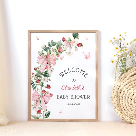 Strawberry Baby Shower Welcome  ポスター