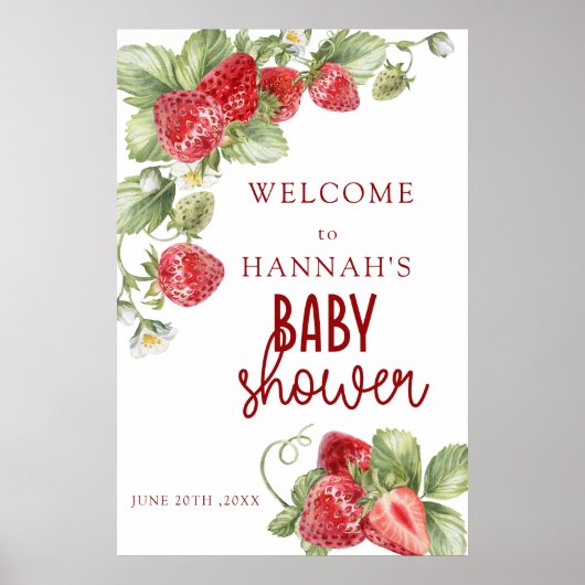 Strawberry | Baby Shower Welcome Sign ポスター (正面)
