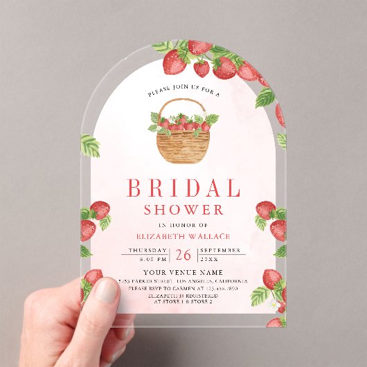 Strawberry Basket Berry Sweet Arch Bridal Shower アクリル招待状 (インサイチュ (ポータブル))
