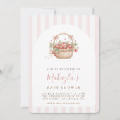 Strawberry Basket Coquette Pink Arch Baby shower 招待状 (正面)