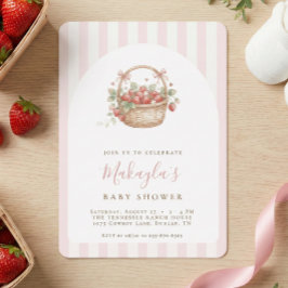 Strawberry Basket Coquette Pink Arch Baby shower 招待状