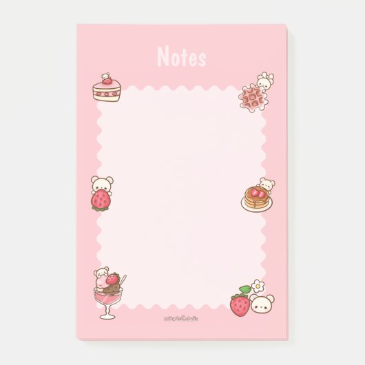 Strawberry Bear Notepad Desserts Pink Cute Kawaii ポストイット (正面)