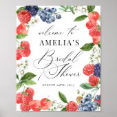 Strawberry Berry Bridal Shower Welcome Sign ポスター (正面)
