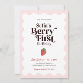 Strawberry Berry First 1st Birthday 招待状 (正面)